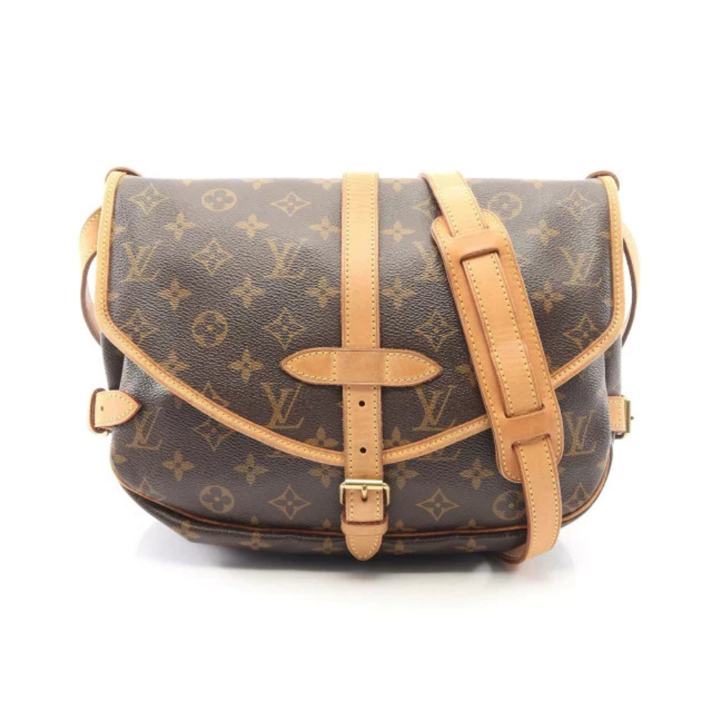 Louis Vuitton Saumur Monogram Shoulder Bag Canvas Leather Brown